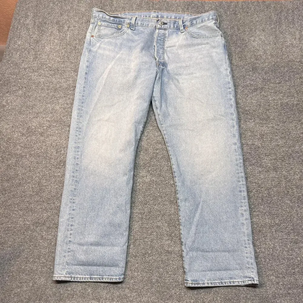 Levis 501 Jeans Mens 40x29 Blue Light Wash Straight Leg Button Fly Denim Pants